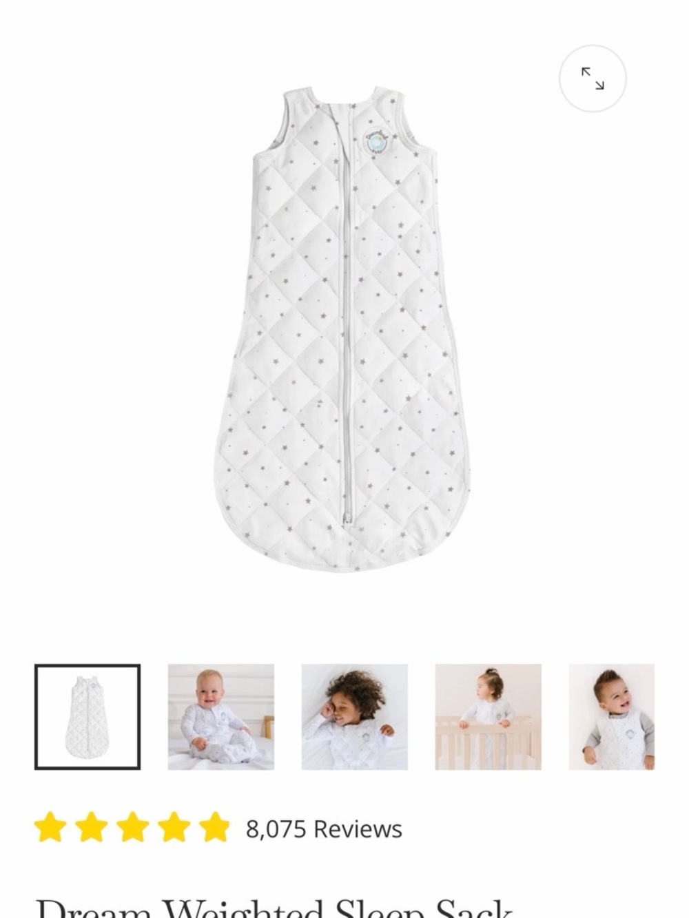 Dream Weighted Sleep Sack in White with Star Print